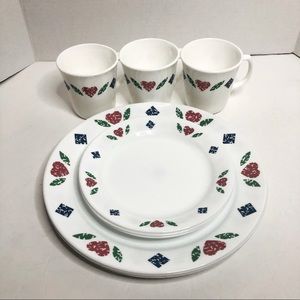 Corelle 3 sets of dinner, bread plates, and cups.